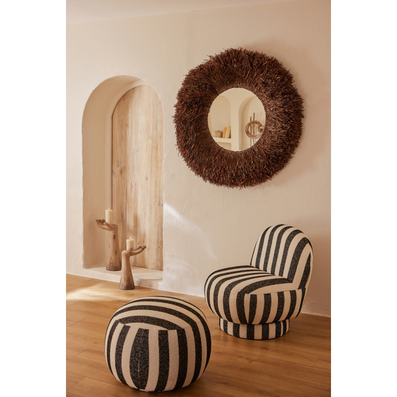 Grand Miroir mural style africain Rond 115x115 Sisal Marron Kashya 