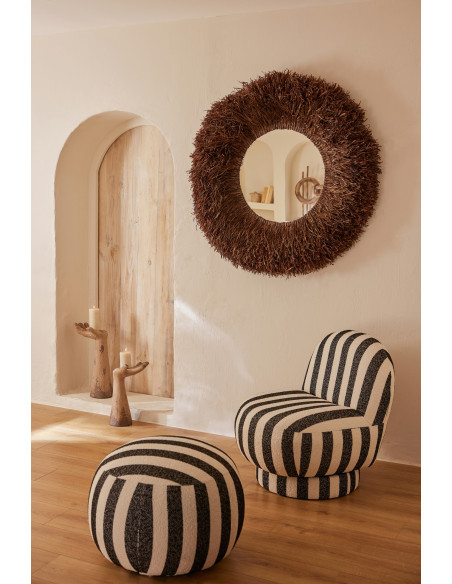 Grand Miroir mural style africain Rond 115x115 Sisal Marron Kashya 