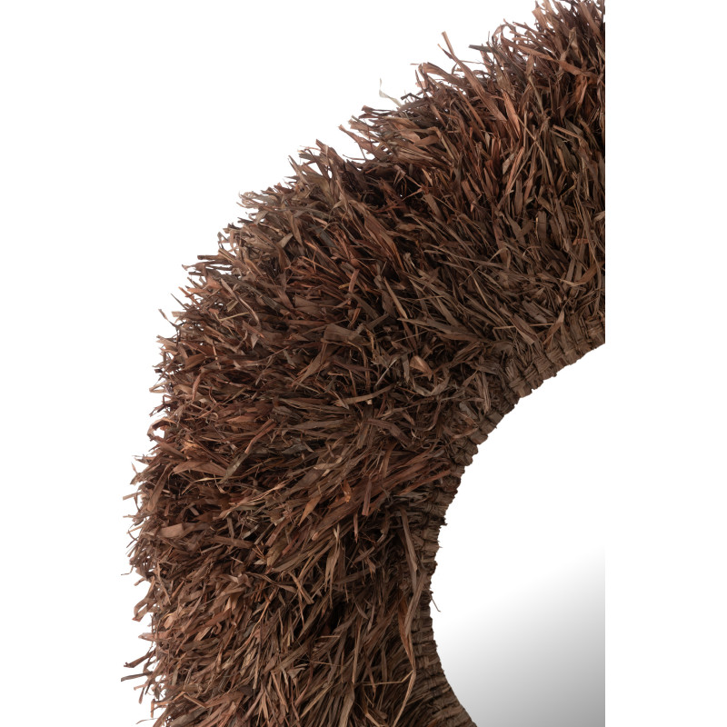 Grand Miroir mural style africain Rond 115x115 Sisal Marron Kashya 