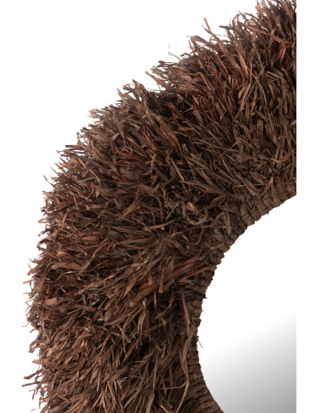 Grand Miroir mural style africain Rond 115x115 Sisal Marron Kashya 