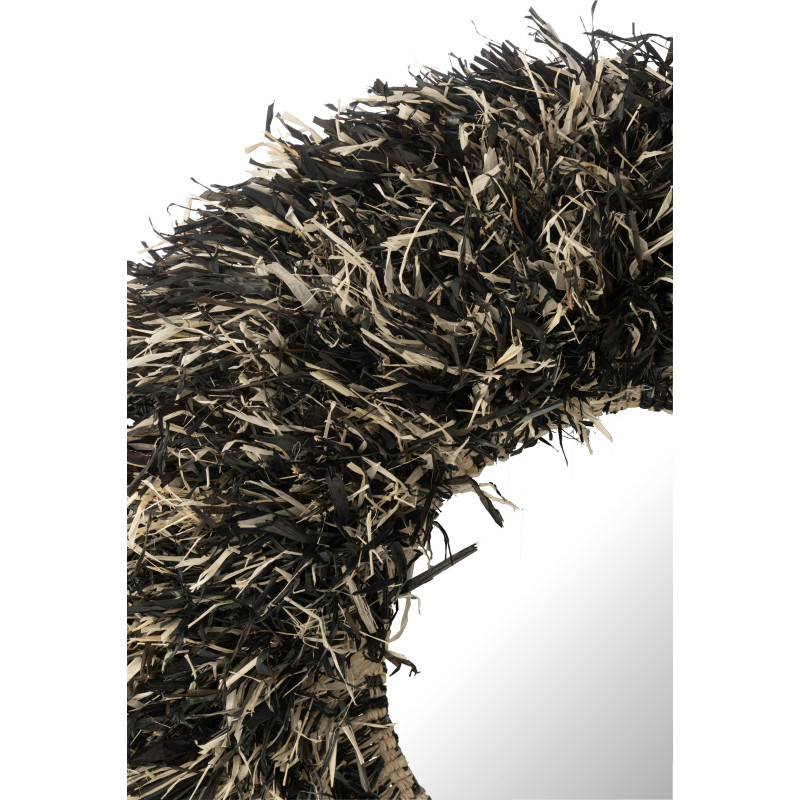 Grand Miroir mural style africain Rond 115x115 Sisal Noir Blanc Kashya 