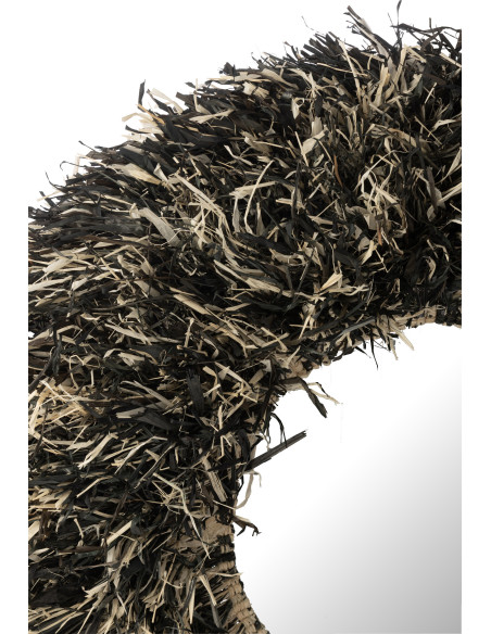 Grand Miroir mural style africain Rond 115x115 Sisal Noir Blanc Kashya 