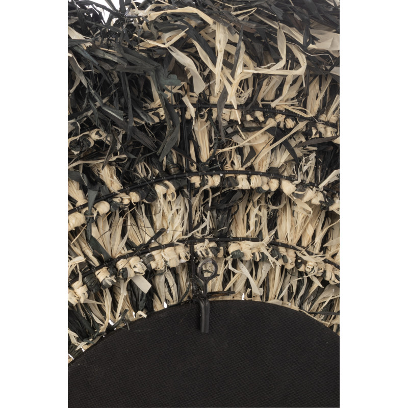 Grand Miroir mural style africain Rond 115x115 Sisal Noir Blanc Kashya 