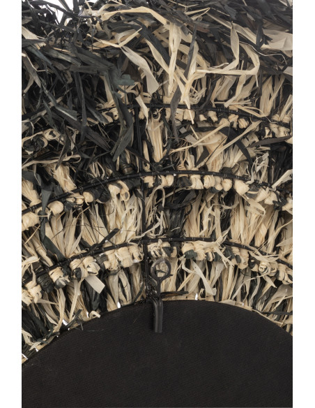 Grand Miroir mural style africain Rond 115x115 Sisal Noir Blanc Kashya 