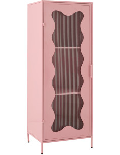 Armoire design Vague 1 porte Métal Rose clair Verre ondulé Semi-transparent Wevana 
