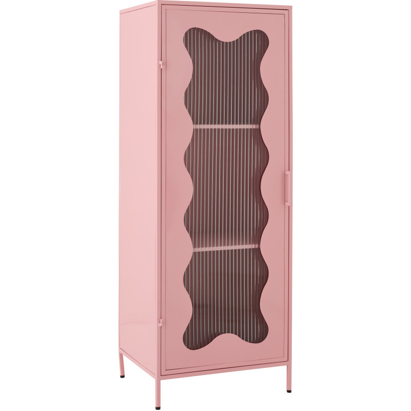 Armoire design Vague 1 porte Métal Rose clair Verre ondulé Semi-transparent Wevana 