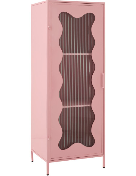 Armoire design Vague 1 porte Métal Rose clair Verre ondulé Semi-transparent Wevana 