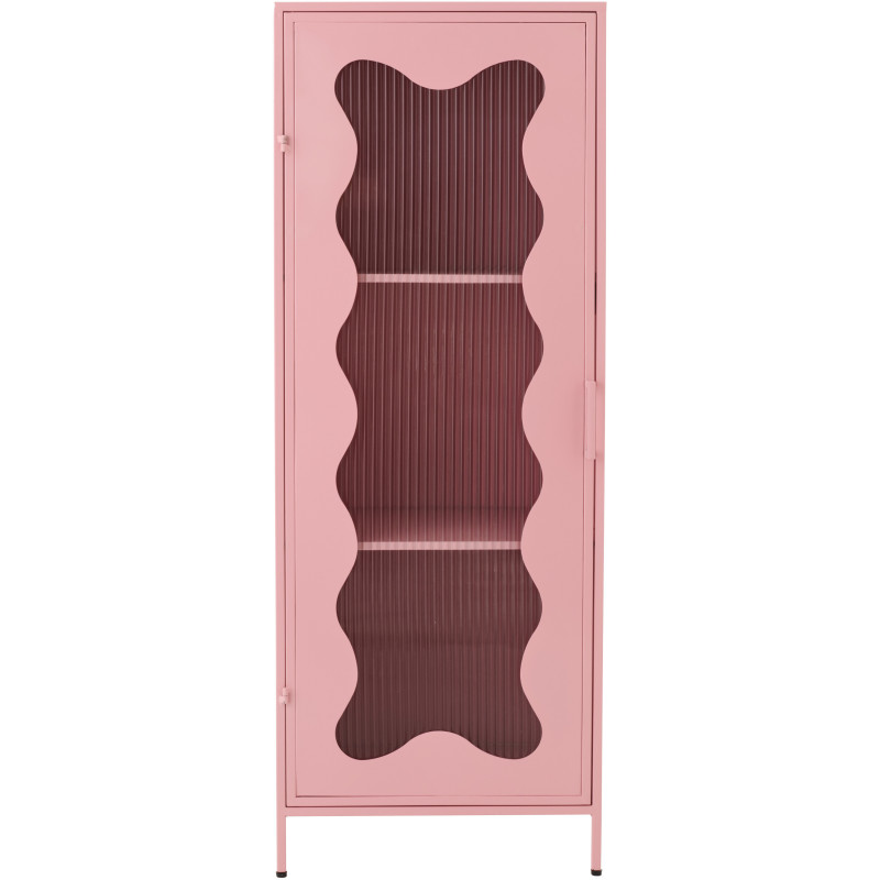 Armoire design Vague 1 porte Métal Rose clair Verre ondulé Semi-transparent Wevana 