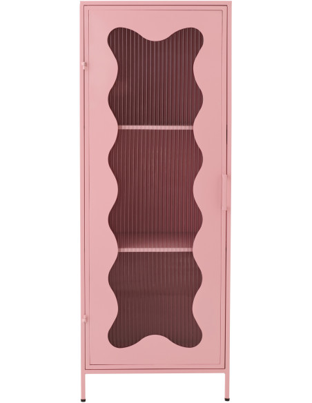 Armoire design Vague 1 porte Métal Rose clair Verre ondulé Semi-transparent Wevana 
