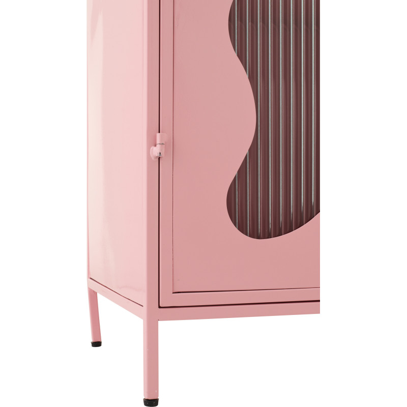 Armoire design Vague 1 porte Métal Rose clair Verre ondulé Semi-transparent Wevana 