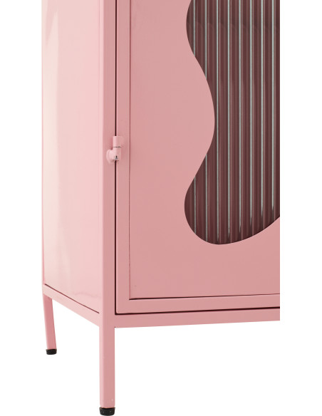 Armoire design Vague 1 porte Métal Rose clair Verre ondulé Semi-transparent Wevana 