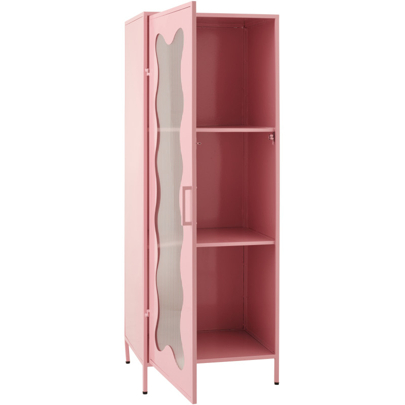 Armoire design Vague 1 porte Métal Rose clair Verre ondulé Semi-transparent Wevana 