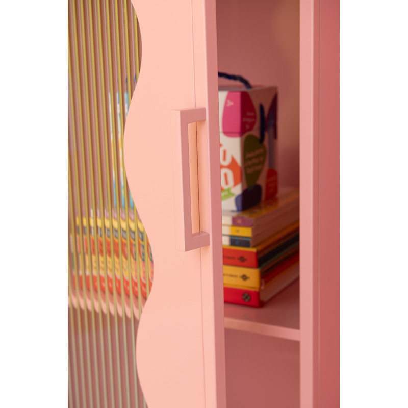 Armoire design Vague 1 porte Métal Rose clair Verre ondulé Semi-transparent Wevana 