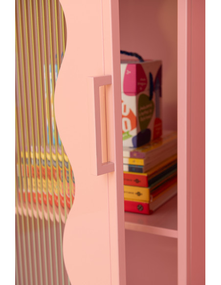 Armoire design Vague 1 porte Métal Rose clair Verre ondulé Semi-transparent Wevana 