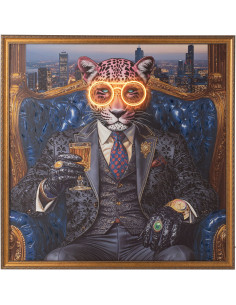 Grande Toile murale peinte lumineuse design Léopard chic Cadre en bois naturel Néonyo 