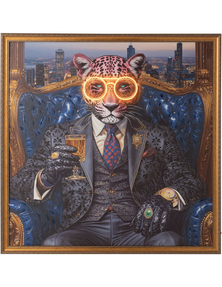 Grande Toile murale peinte lumineuse design Léopard chic Cadre en bois naturel Néonyo 