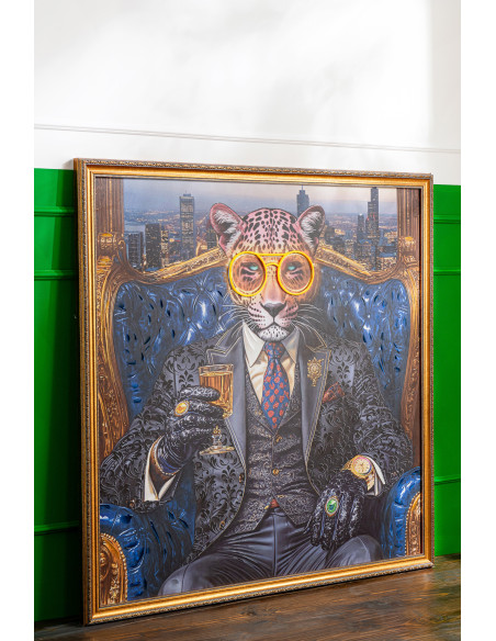 Grande Toile murale peinte lumineuse design Léopard chic Cadre en bois naturel Néonyo 