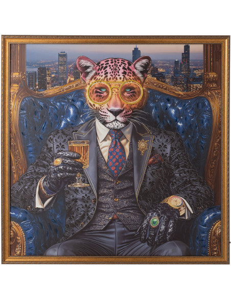 Grande Toile murale peinte lumineuse design Léopard chic Cadre en bois naturel Néonyo 