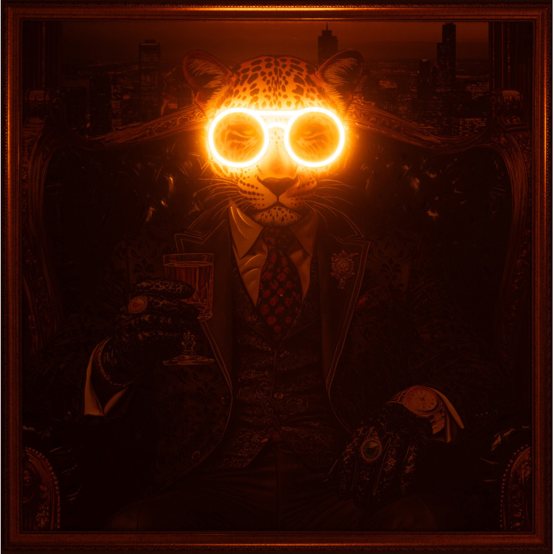 Grande Toile murale peinte lumineuse design Léopard chic Cadre en bois naturel Néonyo 