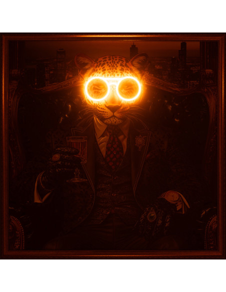 Grande Toile murale peinte lumineuse design Léopard chic Cadre en bois naturel Néonyo 