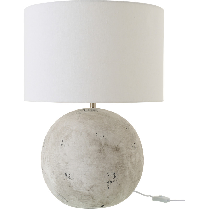 Grande Lampe à poser design minimaliste Boule H 62 cm Céramique Gris Tissu Blanc Bally 