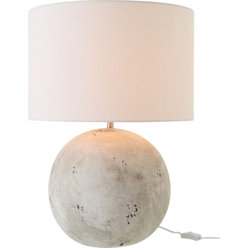 Grande Lampe à poser design minimaliste Boule H 62 cm Céramique Gris Tissu Blanc Bally 