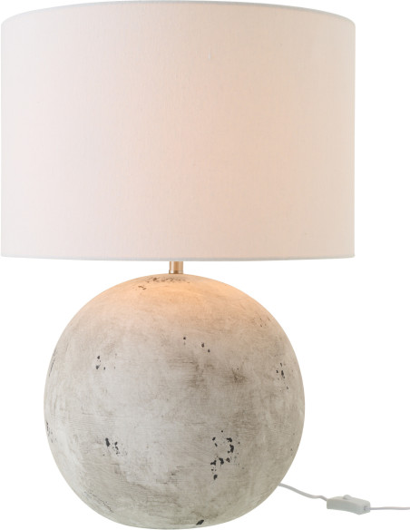 Grande Lampe à poser design minimaliste Boule H 62 cm Céramique Gris Tissu Blanc Bally 