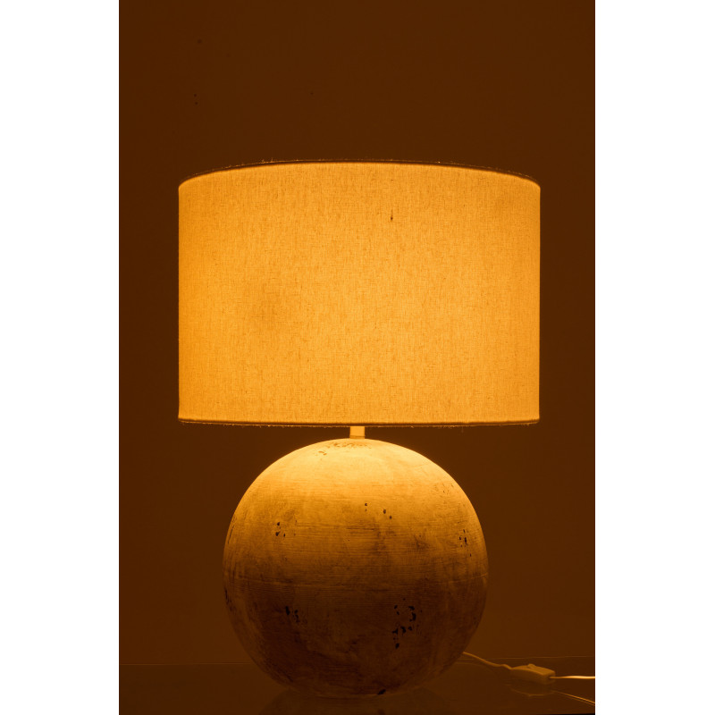 Grande Lampe à poser design minimaliste Boule H 62 cm Céramique Gris Tissu Blanc Bally 