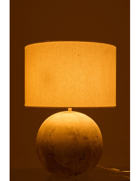 Grande Lampe à poser design minimaliste Boule H 62 cm Céramique Gris Tissu Blanc Bally 