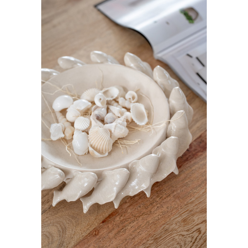 Grand Bol déco bord de mer Poisson Rond Céramique Blanc crème Aqualis 