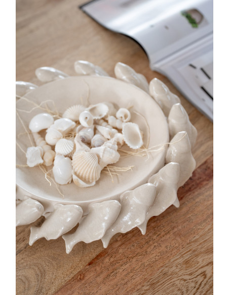 Grand Bol déco bord de mer Poisson Rond Céramique Blanc crème Aqualis 