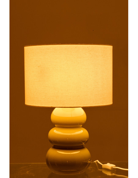 Lampe à poser style wabi-sabi H 48 cm Céramique Vert Tissu Blanc Victor 