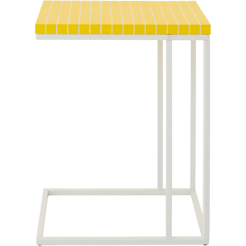 Bout de canapé design bord de mer Rectangulaire 47 cm Métal Bois MDF Jaune Blanc Motif carreaux 