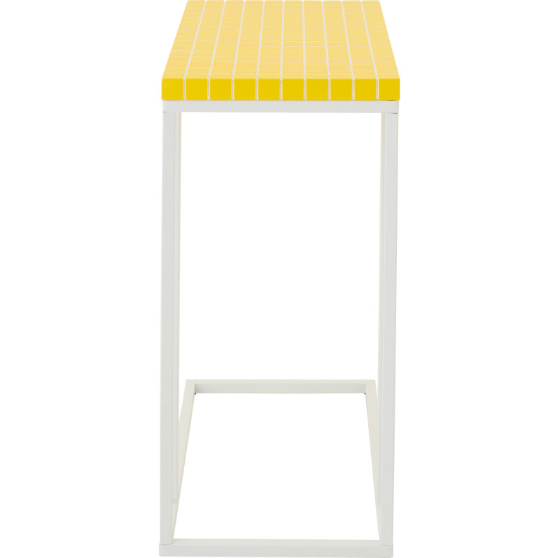 Bout de canapé design bord de mer Rectangulaire 47 cm Métal Bois MDF Jaune Blanc Motif carreaux 