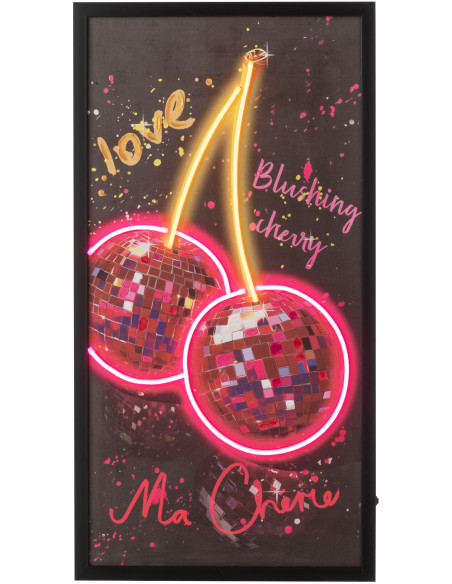 Toile murale peinte lumineuse design Cerises Disco Cadre en bois noir Néonyo 