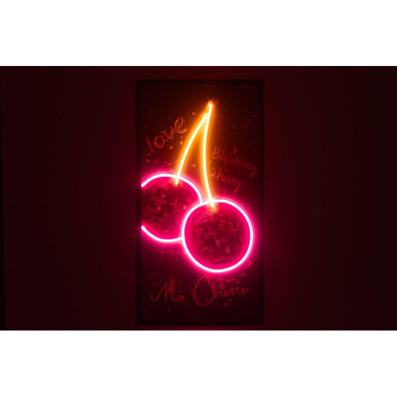 Toile murale peinte lumineuse design Cerises Disco Cadre en bois noir Néonyo 