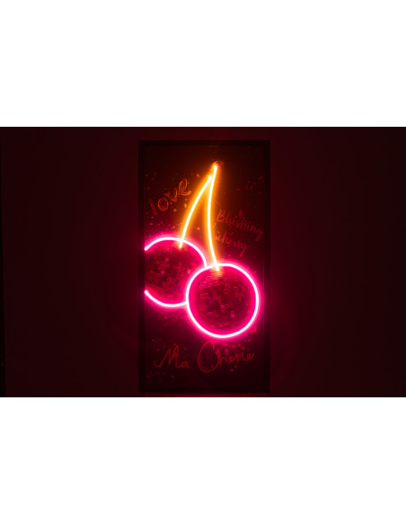 Toile murale peinte lumineuse design Cerises Disco Cadre en bois noir Néonyo 