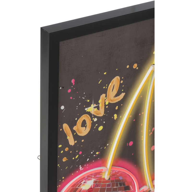 Toile murale peinte lumineuse design Cerises Disco Cadre en bois noir Néonyo 