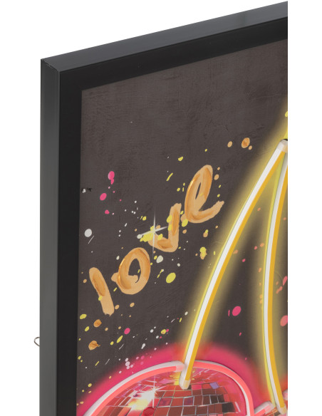 Toile murale peinte lumineuse design Cerises Disco Cadre en bois noir Néonyo 