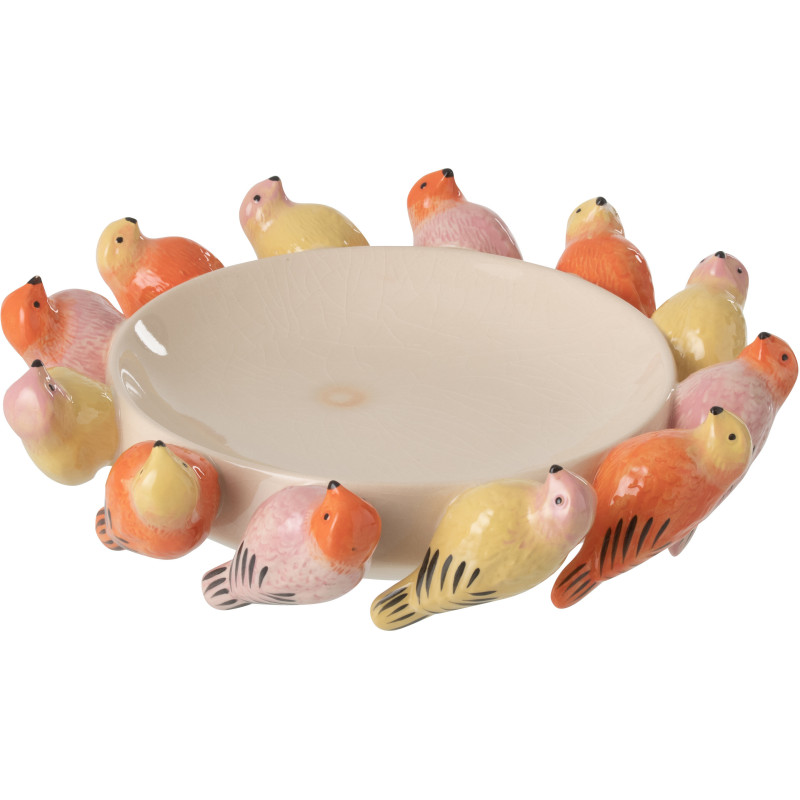 Grand Bol déco Oiseaux Rond Céramique Multicolore Solavie 