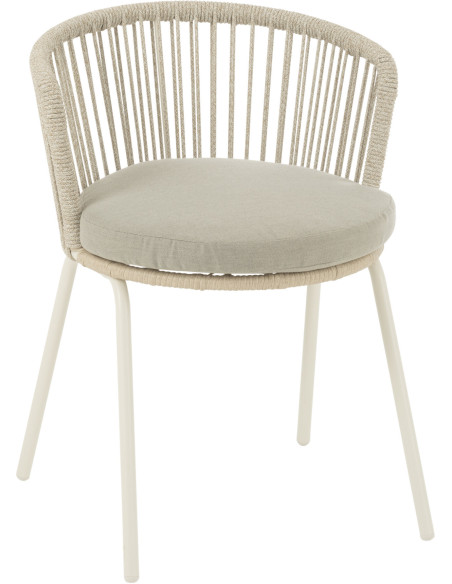 Chaise de jardin design bohème Corde Gris Métal Blanc Toa 