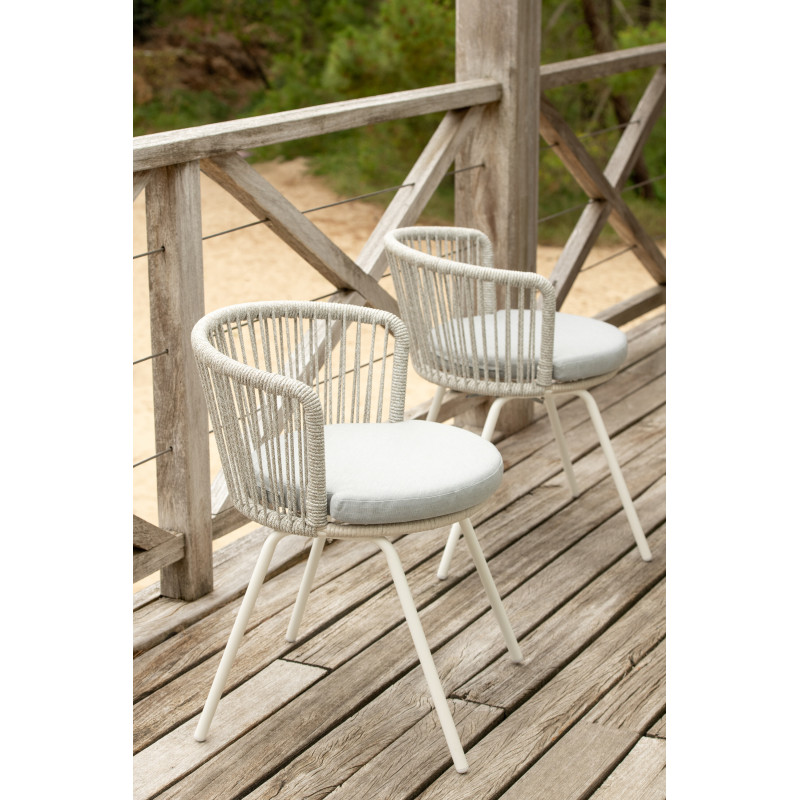 Chaise de jardin design bohème Corde Gris Métal Blanc Toa 