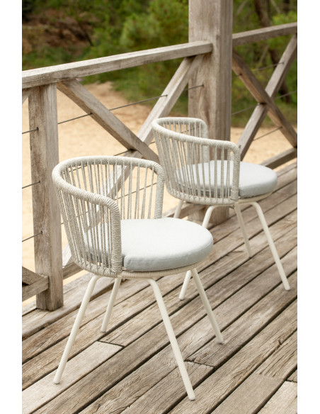 Chaise de jardin design bohème Corde Gris Métal Blanc Toa 