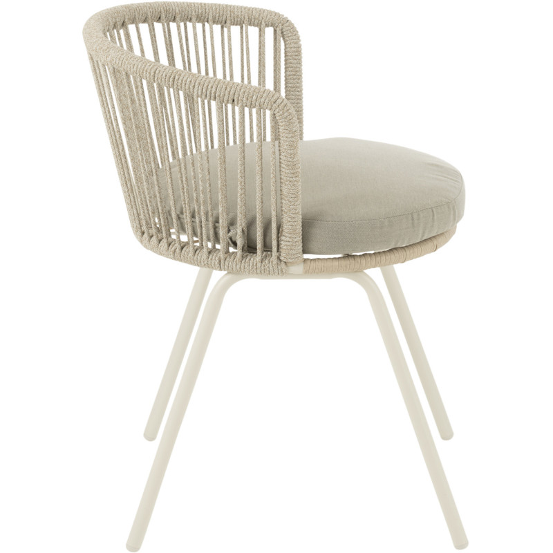 Chaise de jardin design bohème Corde Gris Métal Blanc Toa 