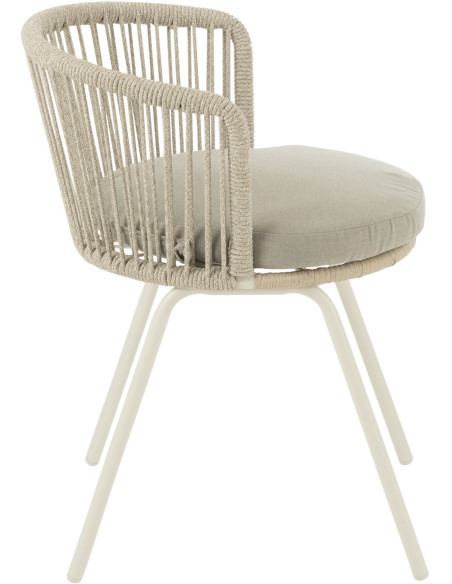 Chaise de jardin design bohème Corde Gris Métal Blanc Toa 