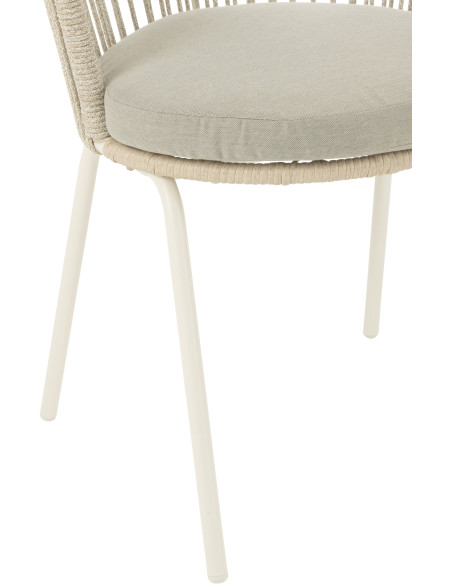 Chaise de jardin design bohème Corde Gris Métal Blanc Toa 