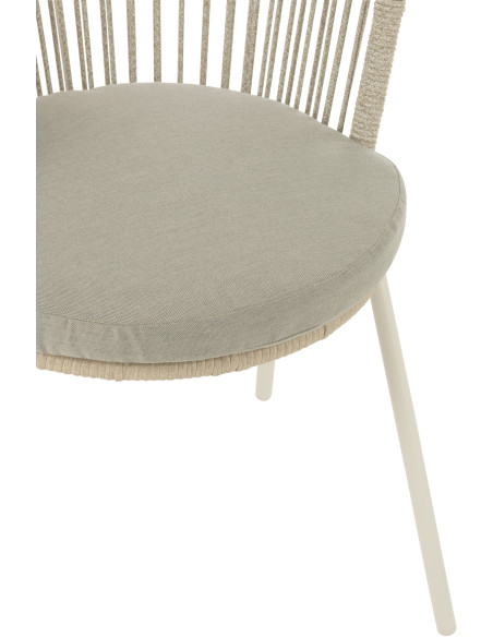Chaise de jardin design bohème Corde Gris Métal Blanc Toa 