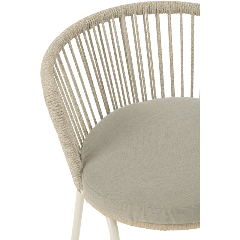 Chaise de jardin design bohème Corde Gris Métal Blanc Toa 