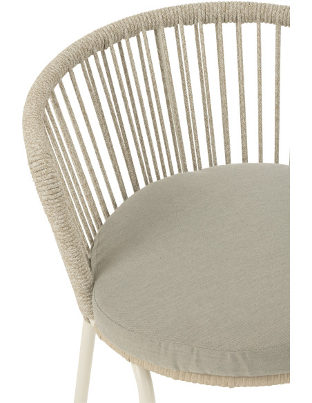 Chaise de jardin design bohème Corde Gris Métal Blanc Toa 