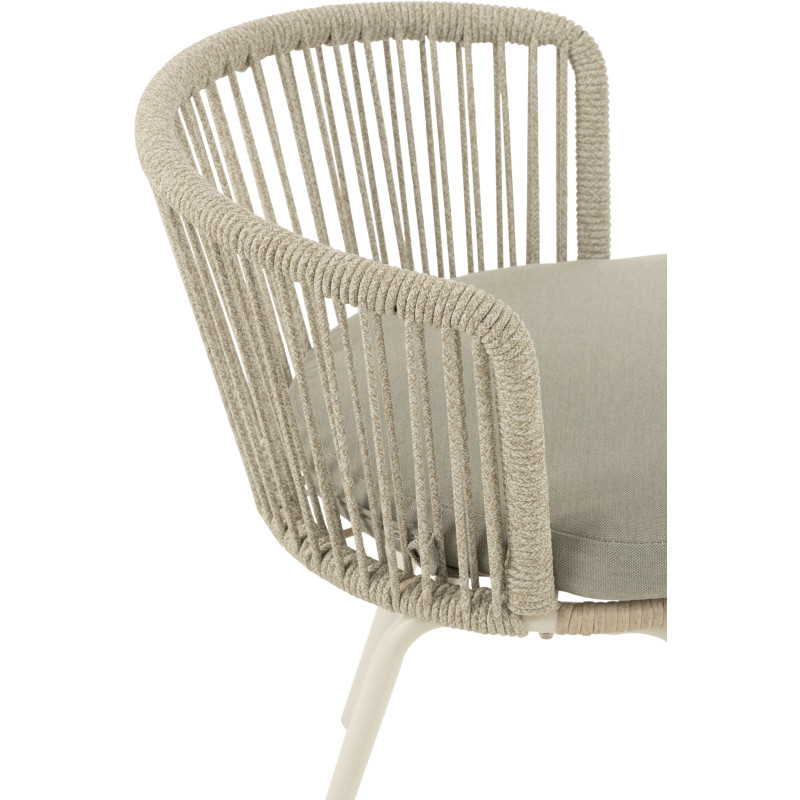 Chaise de jardin design bohème Corde Gris Métal Blanc Toa 